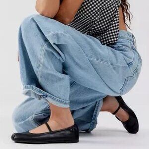 UO Mila Black Vegan Leather Elastic Strap Mary Jane Ballet Flat Sandals  Size 9